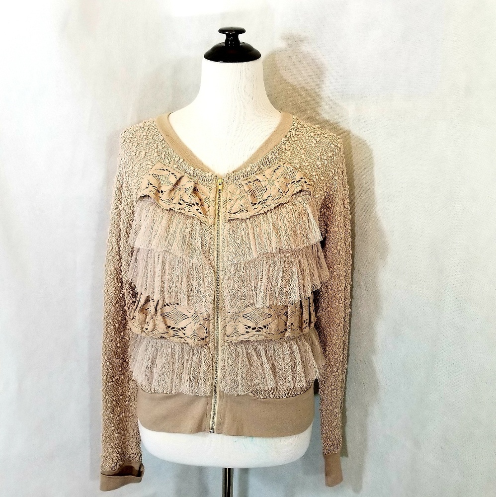 A'reve Layered Lace Cardigan Sweater Large